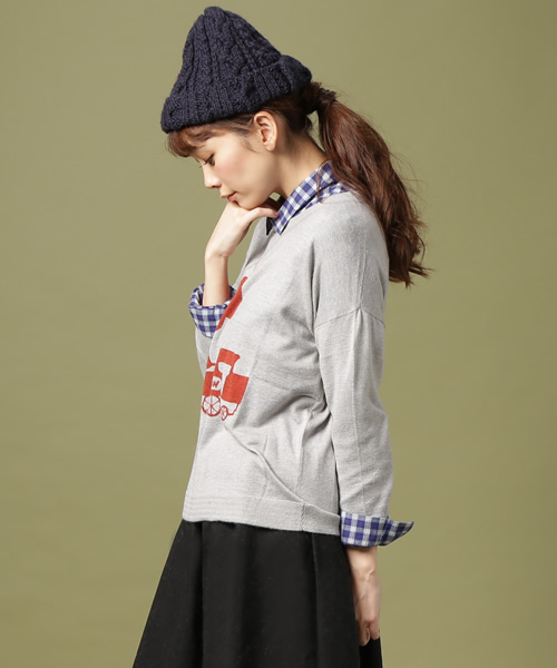 PAR ICI（パーリッシィ）の「TRAINインターシャ　ドロッププルオーバー（ニット/セーター・レディース・グレー/アイボリー・FREE）」の13枚目の写真