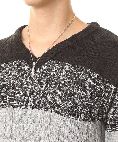 TopIsm(トップイズム)の「ケーブル編み配色切替Vネックニットセーター(ニット/セーター・メンズ・A/B/C・LL/M/L)」の10枚目の写真