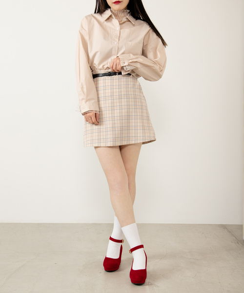 DING（ディング）の「DING/ベルト付きチェックスカ－ト（スカート・レディース・ベージュ/グレー・FREE）」の6枚目の写真