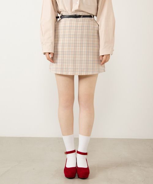 DING（ディング）の「DING/ベルト付きチェックスカ－ト（スカート・レディース・ベージュ/グレー・FREE）」の7枚目の写真