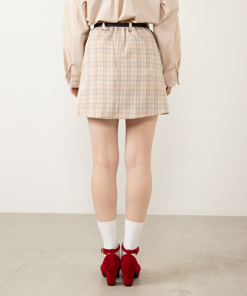 DING（ディング）の「DING/ベルト付きチェックスカ－ト（スカート・レディース・ベージュ/グレー・FREE）」の9枚目の写真