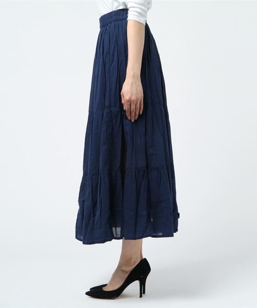 THE MORNING AFTER（ザ モーニング アフター）の「ふんわり マキシ丈 ティアードスカート（スカート・レディース・ネイビー/オフホワイト/カーキ/イエロー/ラベンダー/ターコイズブルー・FREE）」の7枚目の写真