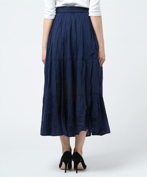 THE MORNING AFTER（ザ モーニング アフター）の「ふんわり マキシ丈 ティアードスカート（スカート・レディース・ネイビー/オフホワイト/カーキ/イエロー/ラベンダー/ターコイズブルー・FREE）」の8枚目の写真