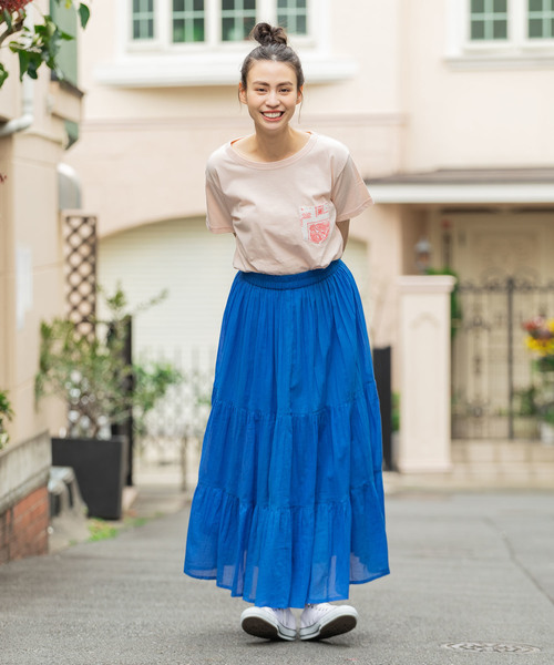 THE MORNING AFTER（ザ モーニング アフター）の「ふんわり マキシ丈 ティアードスカート（スカート・レディース・ネイビー/オフホワイト/カーキ/イエロー/ラベンダー/ターコイズブルー・FREE）」の19枚目の写真