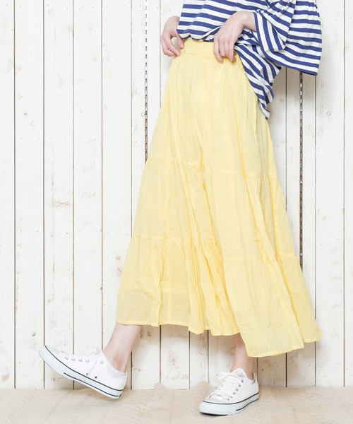 THE MORNING AFTER（ザ モーニング アフター）の「ふんわり マキシ丈 ティアードスカート（スカート・レディース・ネイビー/オフホワイト/カーキ/イエロー/ラベンダー/ターコイズブルー・FREE）」の11枚目の写真