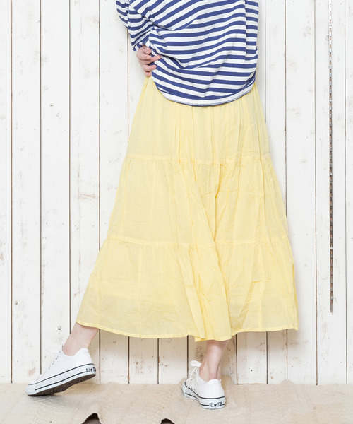 THE MORNING AFTER（ザ モーニング アフター）の「ふんわり マキシ丈 ティアードスカート（スカート・レディース・ネイビー/オフホワイト/カーキ/イエロー/ラベンダー/ターコイズブルー・FREE）」の13枚目の写真
