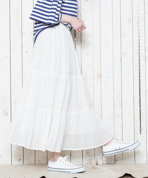 THE MORNING AFTER（ザ モーニング アフター）の「ふんわり マキシ丈 ティアードスカート（スカート・レディース・ネイビー/オフホワイト/カーキ/イエロー/ラベンダー/ターコイズブルー・FREE）」の15枚目の写真