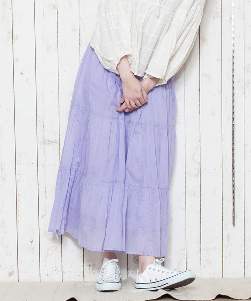 THE MORNING AFTER（ザ モーニング アフター）の「ふんわり マキシ丈 ティアードスカート（スカート・レディース・ネイビー/オフホワイト/カーキ/イエロー/ラベンダー/ターコイズブルー・FREE）」の17枚目の写真