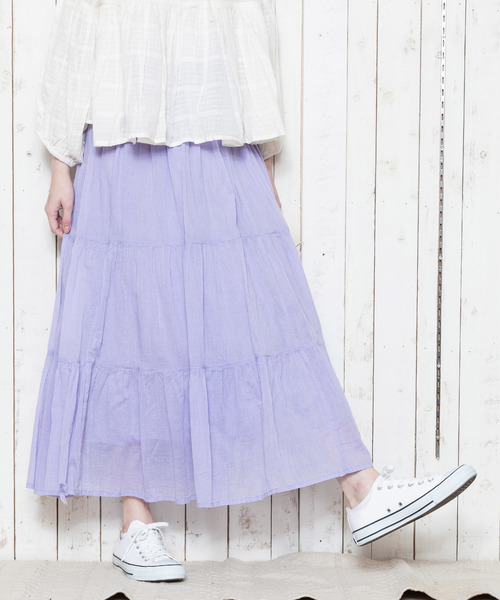 THE MORNING AFTER（ザ モーニング アフター）の「ふんわり マキシ丈 ティアードスカート（スカート・レディース・ネイビー/オフホワイト/カーキ/イエロー/ラベンダー/ターコイズブルー・FREE）」の18枚目の写真