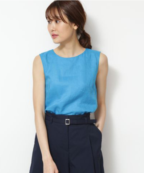 NATURAL BEAUTY BASIC（ナチュラルビューティーベーシック）の「[洗える]フレンチリネンノースリーブブラウス（シャツ/ブラウス・レディース・ブラウン/ブルー/ホワイト系その他・MEDIUM）」の3枚目の写真