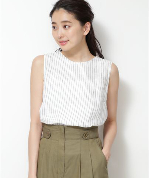 NATURAL BEAUTY BASIC（ナチュラルビューティーベーシック）の「[洗える]フレンチリネンノースリーブブラウス（シャツ/ブラウス・レディース・ブラウン/ブルー/ホワイト系その他・MEDIUM）」の12枚目の写真