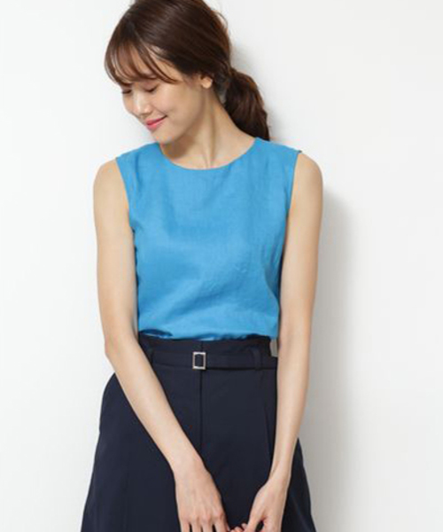 NATURAL BEAUTY BASIC（ナチュラルビューティーベーシック）の「[洗える]フレンチリネンノースリーブブラウス（シャツ/ブラウス・レディース・ブラウン/ブルー/ホワイト系その他・MEDIUM）」の10枚目の写真