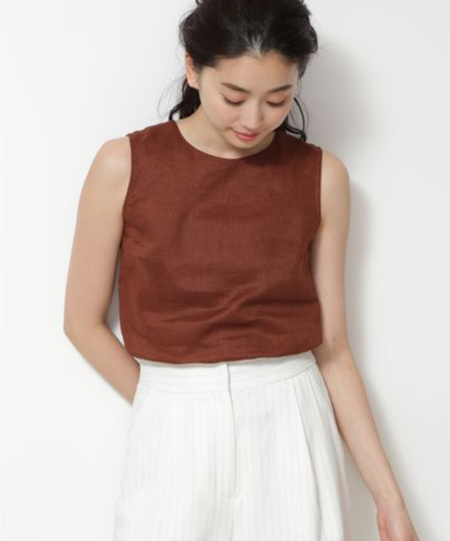 NATURAL BEAUTY BASIC（ナチュラルビューティーベーシック）の「[洗える]フレンチリネンノースリーブブラウス（シャツ/ブラウス・レディース・ブラウン/ブルー/ホワイト系その他・MEDIUM）」の18枚目の写真