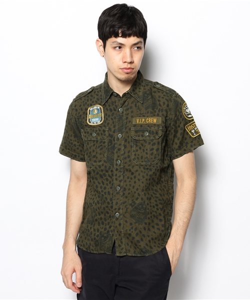 HYSTERIC GLAMOUR（ヒステリックグラマー）の「半袖ミリタリーSH（シャツ/ブラウス・メンズ・カーキ/グリーン系カモフラージュ/ブラック・SMALL/MEDIUM/LARGE）」の3枚目の写真