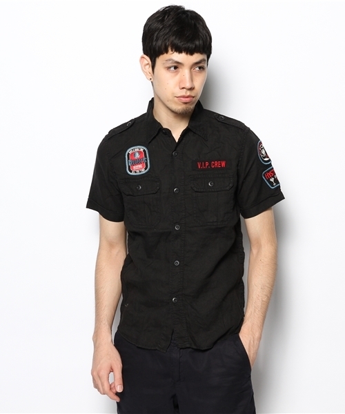 HYSTERIC GLAMOUR（ヒステリックグラマー）の「半袖ミリタリーSH（シャツ/ブラウス・メンズ・カーキ/グリーン系カモフラージュ/ブラック・SMALL/MEDIUM/LARGE）」の2枚目の写真