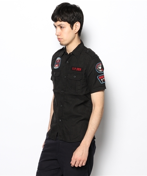 HYSTERIC GLAMOUR（ヒステリックグラマー）の「半袖ミリタリーSH（シャツ/ブラウス・メンズ・カーキ/グリーン系カモフラージュ/ブラック・SMALL/MEDIUM/LARGE）」の8枚目の写真