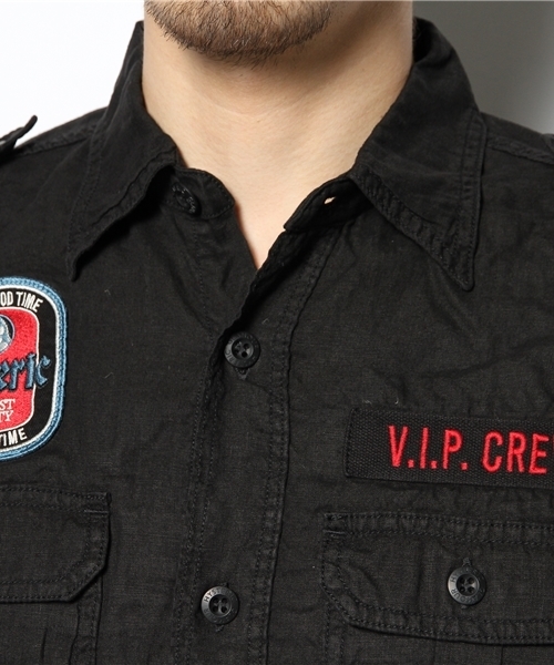 HYSTERIC GLAMOUR（ヒステリックグラマー）の「半袖ミリタリーSH（シャツ/ブラウス・メンズ・カーキ/グリーン系カモフラージュ/ブラック・SMALL/MEDIUM/LARGE）」の10枚目の写真