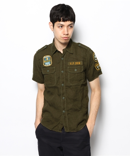 HYSTERIC GLAMOUR（ヒステリックグラマー）の「半袖ミリタリーSH（シャツ/ブラウス・メンズ・カーキ/グリーン系カモフラージュ/ブラック・SMALL/MEDIUM/LARGE）」の13枚目の写真