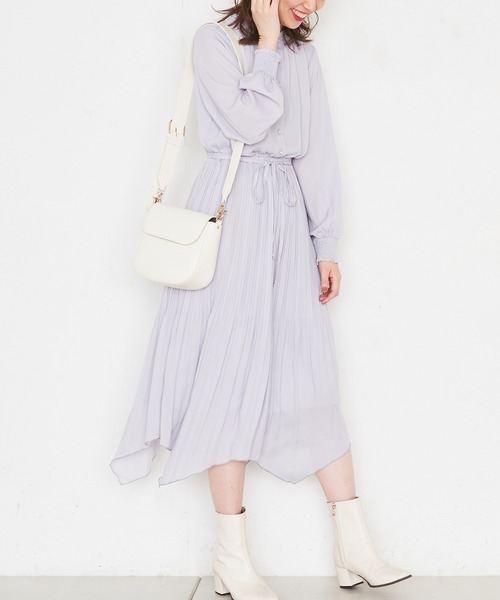 natural couture(ナチュラルクチュール)の「アシメプリーツプチハイフリルワンピース(ワンピース・レディース・ベージュ/サックスブルー/ピンク/その他1/その他2/その他3・FREE)」の3枚目の写真
