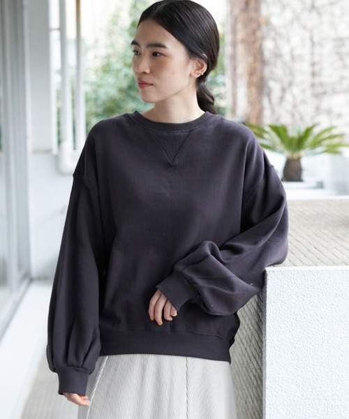 AMERICAN HOLIC（アメリカンホリック）の「ガゼット付き裏毛コクーンチュニック＊（スウェット・レディース・アイボリー/チャコールグレー/カーキ/モカ/キャメル/イエロー・FREE）」の3枚目の写真