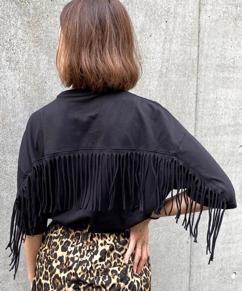 SUPERTHANKS(スーパーサンクス)の「フリンジデザインビッグシルエットTシャツ(ユニセックス)(Tシャツ/カットソー・メンズ・ホワイト/ブラック/ベージュ・SMALL/MEDIUM/LARGE)」の3枚目の写真