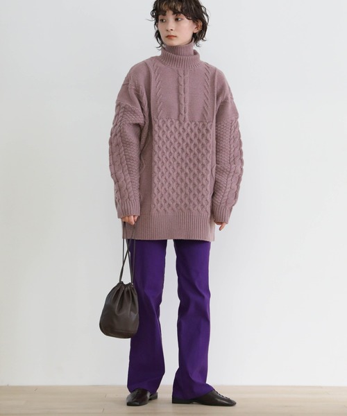 select MOCA（セレクトモカ）の「ランダムケーブルタートルニット（ニット/セーター・レディース・ブラック/パープル/アイボリー/ミント/ブラウン/ターメリック・FREE）」の11枚目の写真