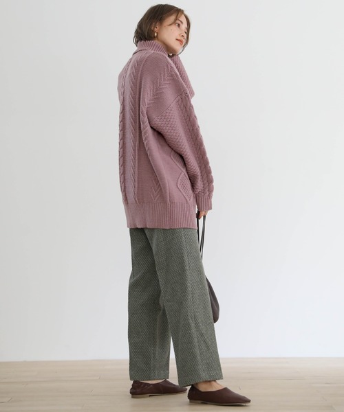 select MOCA（セレクトモカ）の「ランダムケーブルタートルニット（ニット/セーター・レディース・ブラック/パープル/アイボリー/ミント/ブラウン/ターメリック・FREE）」の9枚目の写真
