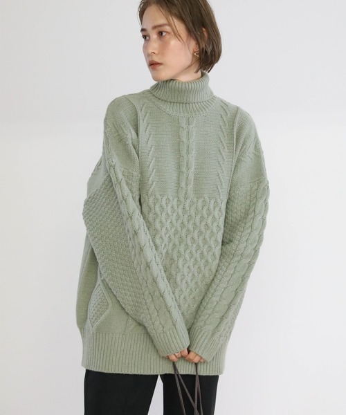 select MOCA（セレクトモカ）の「ランダムケーブルタートルニット（ニット/セーター・レディース・ブラック/パープル/アイボリー/ミント/ブラウン/ターメリック・FREE）」の15枚目の写真