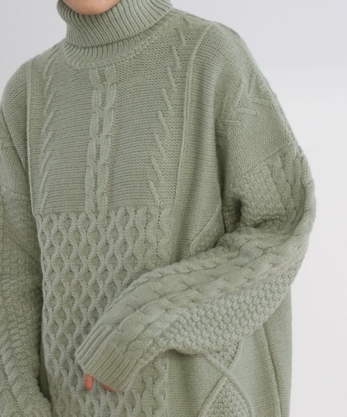 select MOCA（セレクトモカ）の「ランダムケーブルタートルニット（ニット/セーター・レディース・ブラック/パープル/アイボリー/ミント/ブラウン/ターメリック・FREE）」の14枚目の写真