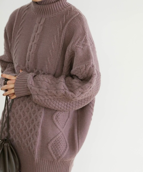 select MOCA（セレクトモカ）の「ランダムケーブルタートルニット（ニット/セーター・レディース・ブラック/パープル/アイボリー/ミント/ブラウン/ターメリック・FREE）」の20枚目の写真