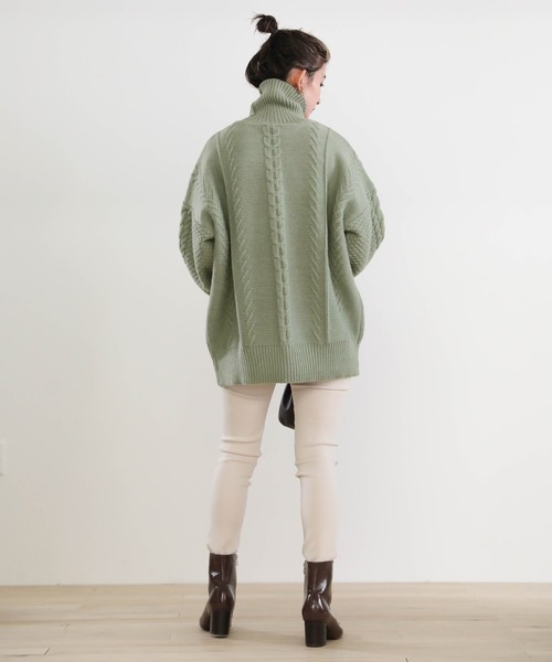 select MOCA（セレクトモカ）の「ランダムケーブルタートルニット（ニット/セーター・レディース・ブラック/パープル/アイボリー/ミント/ブラウン/ターメリック・FREE）」の22枚目の写真