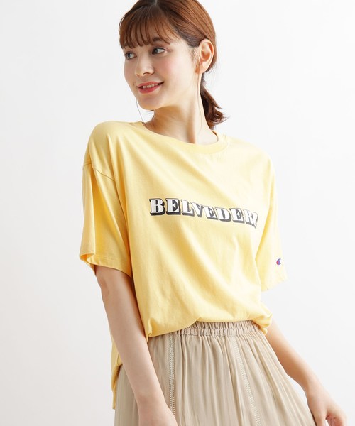 Champion（チャンピオン）の「【WEB限定カラーあり】championアソートロゴT（Tシャツ/カットソー・レディース・オフホワイト/ブラウン系/ワインレッド/ライトイエロー系8/ピンク系9/ブルー系7・02）」の5枚目の写真