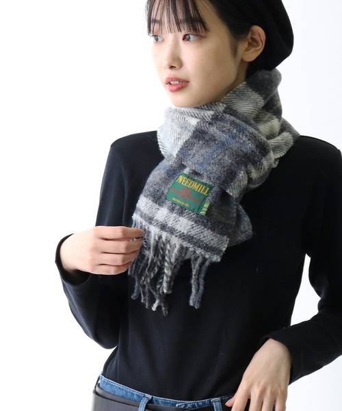 ◇【TWEEDMILL ツイードミル】ウール ストール ブラック
