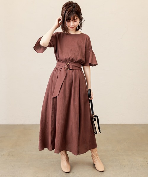 natural couture（ナチュラルクチュール）の「【WEB限定】シャーリングフレア袖涼しげワンピース（ワンピース・レディース・ブラック/ダークブラウン/サックスブルー/ボルドー/その他1/その他2・FREE）」の3枚目の写真