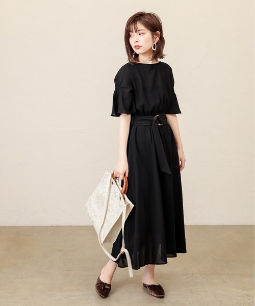 natural couture（ナチュラルクチュール）の「【WEB限定】シャーリングフレア袖涼しげワンピース（ワンピース・レディース・ブラック/ダークブラウン/サックスブルー/ボルドー/その他1/その他2・FREE）」の10枚目の写真