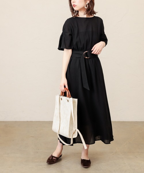natural couture（ナチュラルクチュール）の「【WEB限定】シャーリングフレア袖涼しげワンピース（ワンピース・レディース・ブラック/ダークブラウン/サックスブルー/ボルドー/その他1/その他2・FREE）」の7枚目の写真