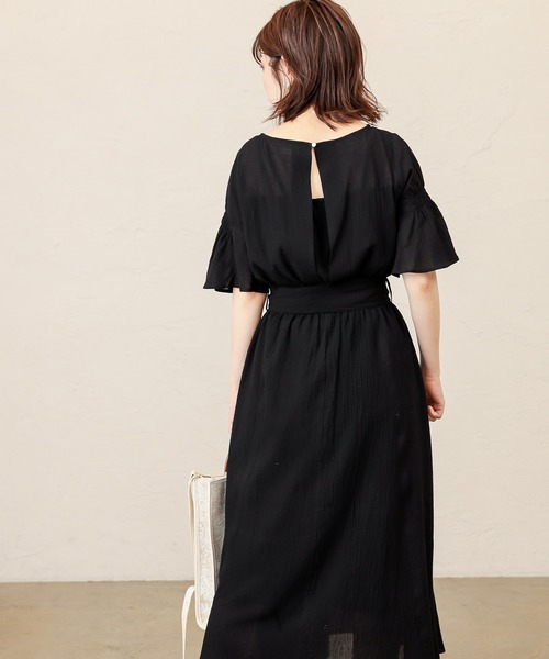 natural couture（ナチュラルクチュール）の「【WEB限定】シャーリングフレア袖涼しげワンピース（ワンピース・レディース・ブラック/ダークブラウン/サックスブルー/ボルドー/その他1/その他2・FREE）」の16枚目の写真
