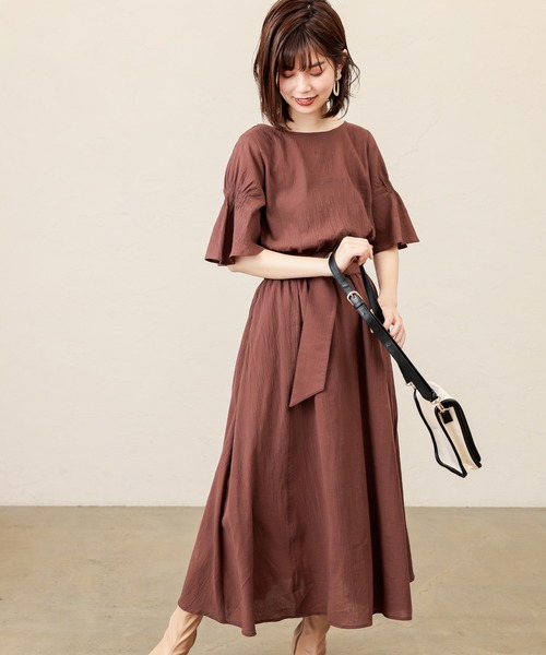 natural couture（ナチュラルクチュール）の「【WEB限定】シャーリングフレア袖涼しげワンピース（ワンピース・レディース・ブラック/ダークブラウン/サックスブルー/ボルドー/その他1/その他2・FREE）」の13枚目の写真