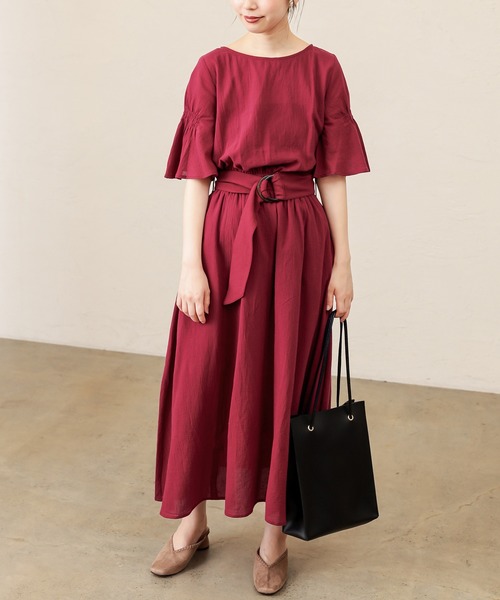 natural couture（ナチュラルクチュール）の「【WEB限定】シャーリングフレア袖涼しげワンピース（ワンピース・レディース・ブラック/ダークブラウン/サックスブルー/ボルドー/その他1/その他2・FREE）」の20枚目の写真