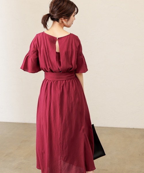 natural couture（ナチュラルクチュール）の「【WEB限定】シャーリングフレア袖涼しげワンピース（ワンピース・レディース・ブラック/ダークブラウン/サックスブルー/ボルドー/その他1/その他2・FREE）」の14枚目の写真