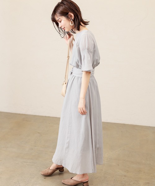 natural couture（ナチュラルクチュール）の「【WEB限定】シャーリングフレア袖涼しげワンピース（ワンピース・レディース・ブラック/ダークブラウン/サックスブルー/ボルドー/その他1/その他2・FREE）」の11枚目の写真