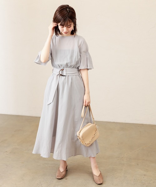 natural couture（ナチュラルクチュール）の「【WEB限定】シャーリングフレア袖涼しげワンピース（ワンピース・レディース・ブラック/ダークブラウン/サックスブルー/ボルドー/その他1/その他2・FREE）」の8枚目の写真