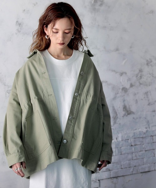 classicalelf（クラシカルエルフ）の「ツイルドロスト仕様2wayカバーオールジャケット（カバーオール・レディース・アイボリー/サンドベージュ/ライトカーキ・M-L/L-XL）」の8枚目の写真