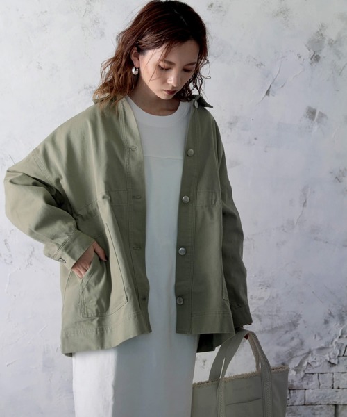 classicalelf（クラシカルエルフ）の「ツイルドロスト仕様2wayカバーオールジャケット（カバーオール・レディース・アイボリー/サンドベージュ/ライトカーキ・M-L/L-XL）」の10枚目の写真