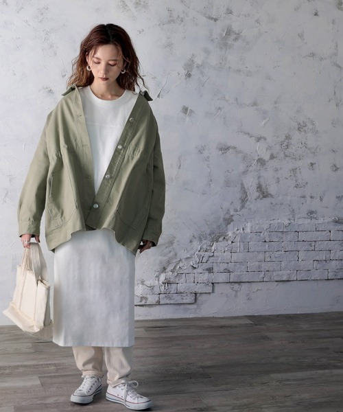 classicalelf（クラシカルエルフ）の「ツイルドロスト仕様2wayカバーオールジャケット（カバーオール・レディース・アイボリー/サンドベージュ/ライトカーキ・M-L/L-XL）」の7枚目の写真