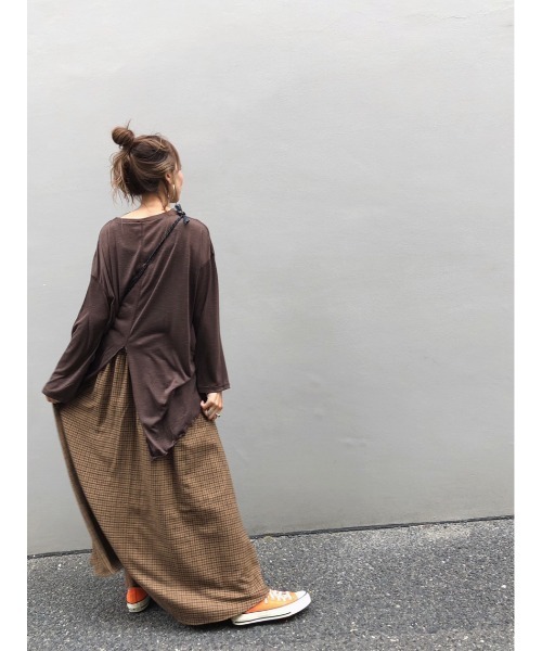 ulu(ウル)の「original check frea long skirt(スカート・レディース・ブラウン/イエロー・FREE)」の10枚目の写真