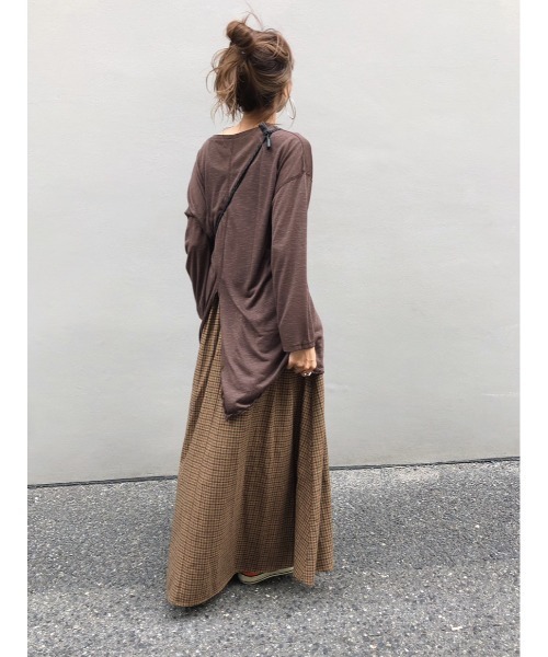 ulu(ウル)の「original check frea long skirt(スカート・レディース・ブラウン/イエロー・FREE)」の3枚目の写真