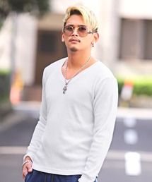 ワッフルVネック長袖Tシャツ