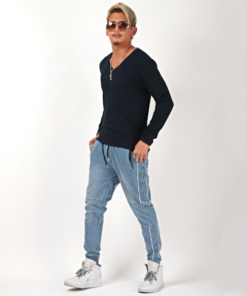 LUXSTYLE(ラグスタイル)の「ワッフルVネック長袖Tシャツ(Tシャツ/カットソー・メンズ・ベージュ/ブラック/ピンク/ネイビー/カーキ/グレー/ホワイト・XL/M/L)」の14枚目の写真