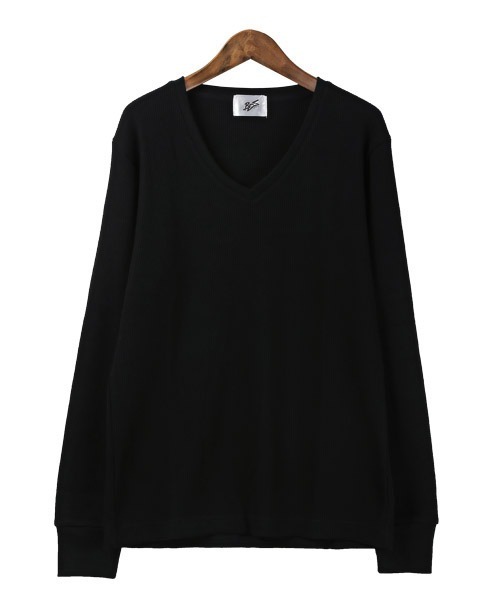 LUXSTYLE(ラグスタイル)の「ワッフルVネック長袖Tシャツ(Tシャツ/カットソー・メンズ・ベージュ/ブラック/ピンク/ネイビー/カーキ/グレー/ホワイト・XL/M/L)」の18枚目の写真
